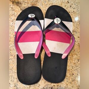 Ralph Lauren Women's Pink and Black Flip Flops - size 9/10